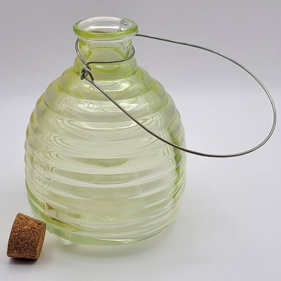 Vintage Yellow Glass Beehive Shaped Wasp Trap with Cork and Hanger 6.5" High - Picture 5 of 10